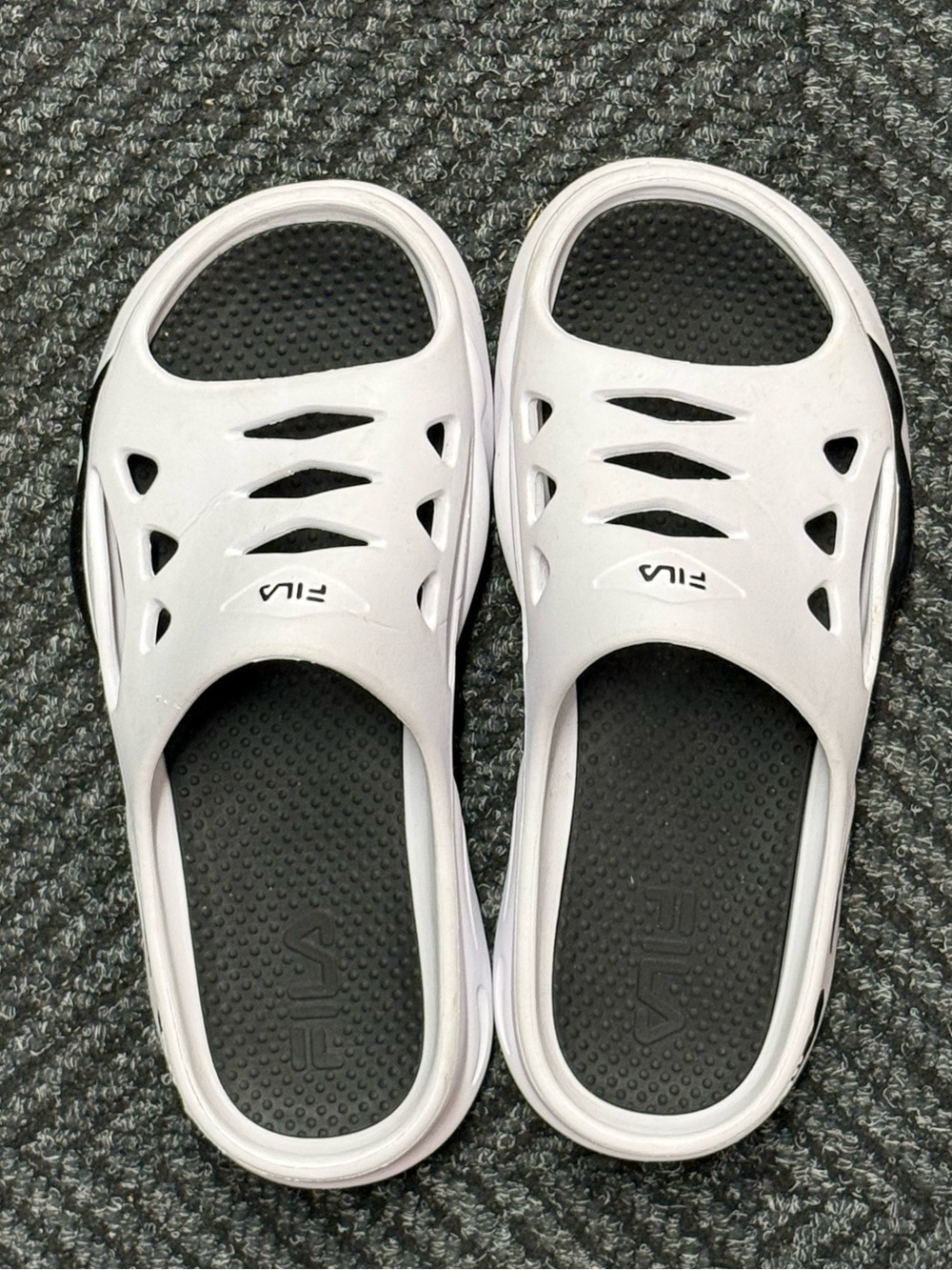 Fila White and Black Slide Sandals